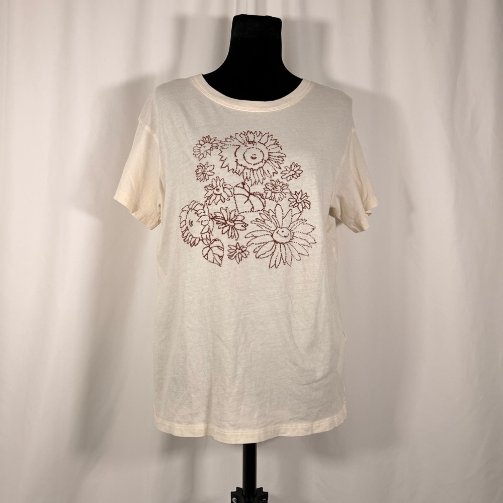 Madewell Cream Tee with Brown Sunflower Design